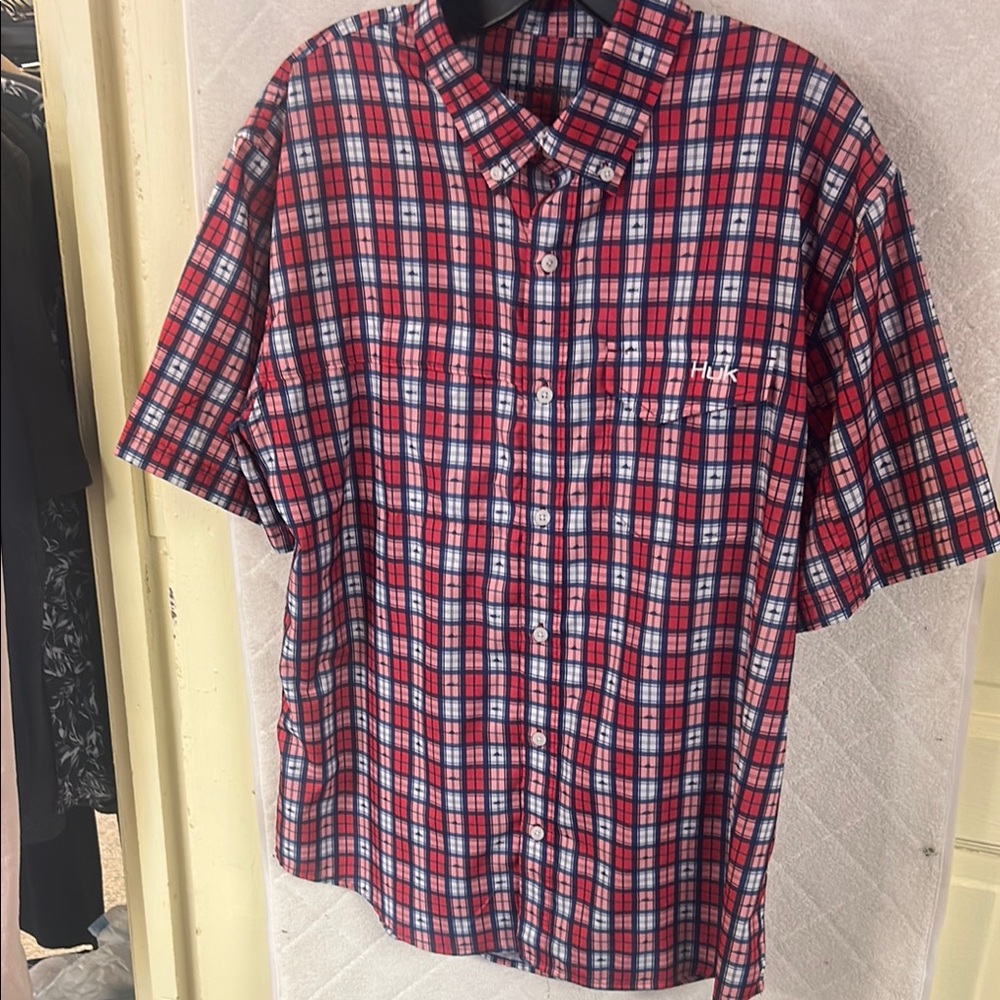 Huk Red and Blue Casual Button Down Shirt
